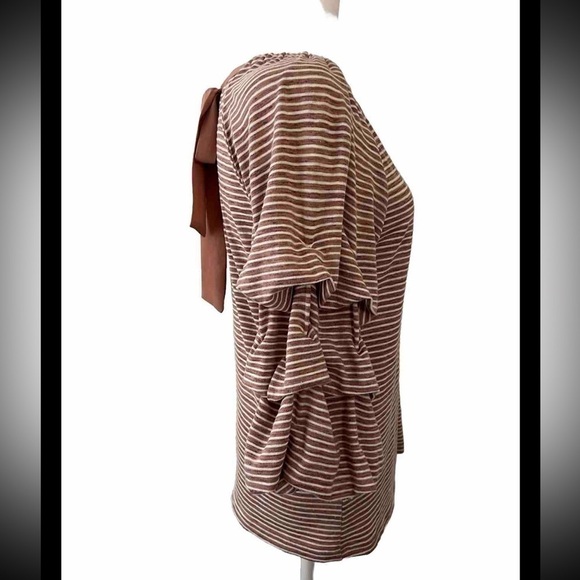 Skies Are Blue Mauve Striped Billowing Sleeve Ribbon Top Size Small - Picture 2 of 6
